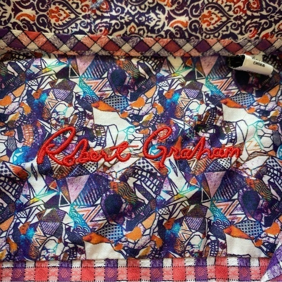 ROBERT GRAHAM Purple Pink Checkered Cotton Mens XL Long Sleeve Shirt w/Contrast - Picture 6 of 11